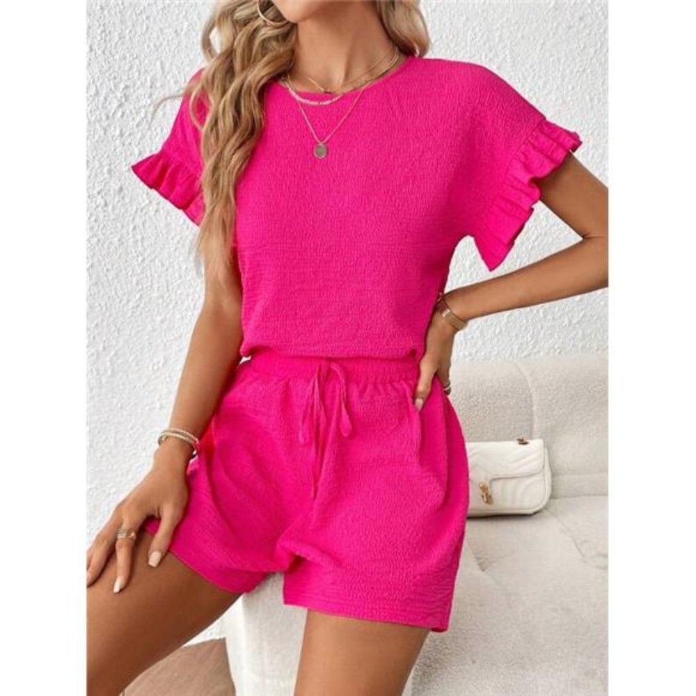 Flounce Sleeve Top & Knot Waist Shorts